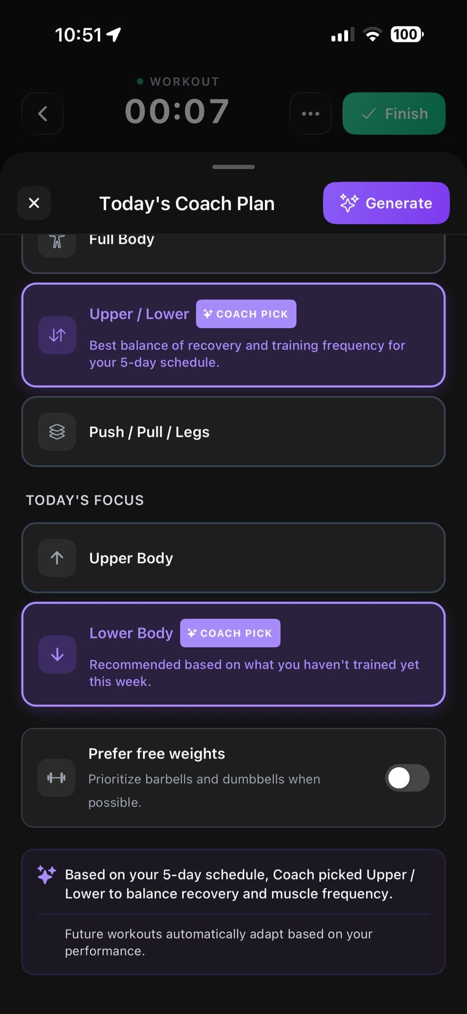 Coach builds your workout.