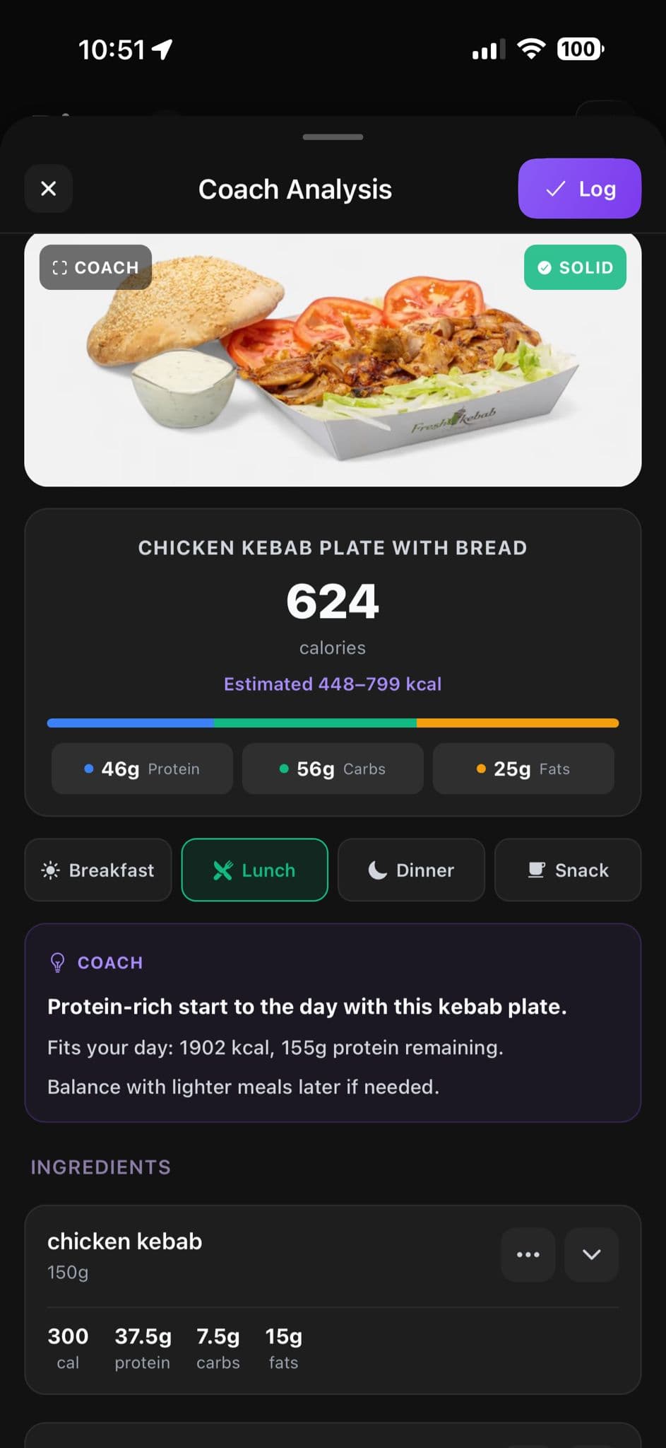 Coach reads your meals.