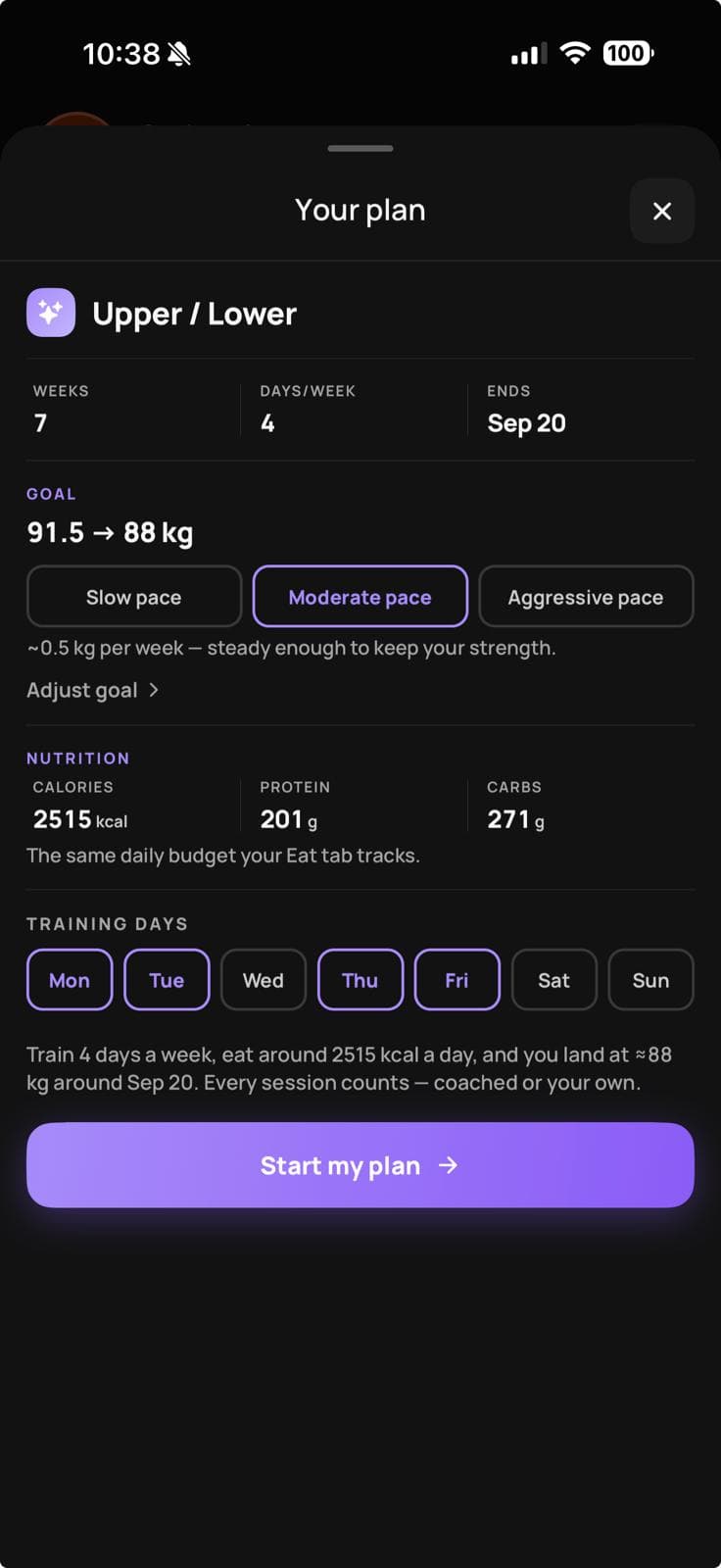 A plan in weeks, not just a workout.